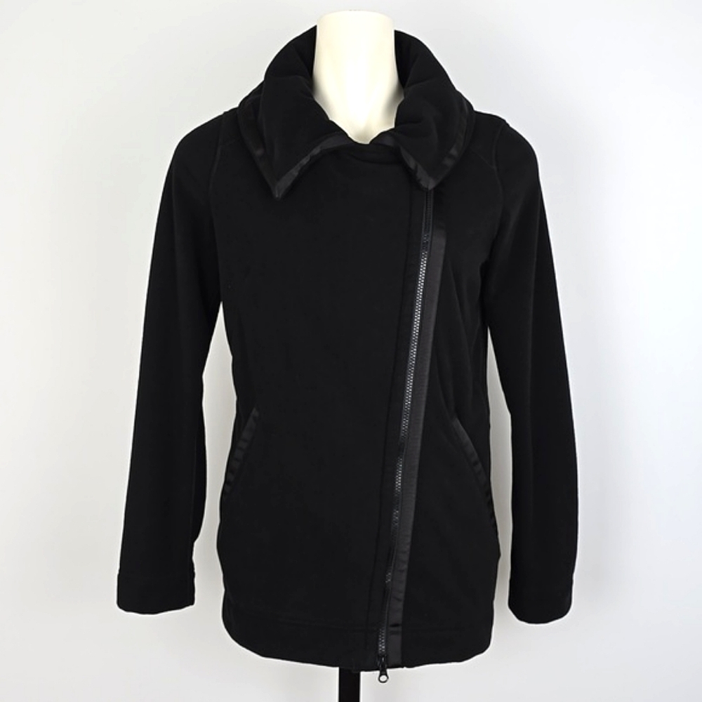 Lululemon Women's Moto Jacket Black Thick Soft Fleece Loose Fit Long Length Sz 4 - Picture 4 of 15